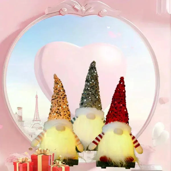3PCS Light‑Up Christmas Gnome Plush Dolls, 12 Inch Glitter Sequin Swedish Hat Dwarf Ornaments, Home Table Holiday Decor & Gift