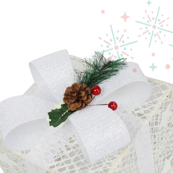 Aeelleea Set of 3 Lighted Gift Boxes, Square ABS Frame LED Warm White 60 Lights, Christmas Holiday Home Garden Decor Boxes