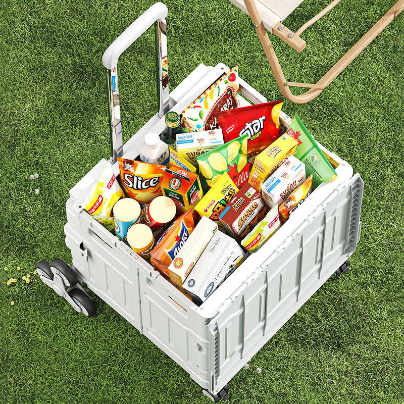 AEELLEEA Foldable Utility Cart with Lid, Portable Rolling Crate with Telescopic Handle & Stair Climbing Wheels, Collapsible Shopping Cart for Grocery, Picnic & Camping