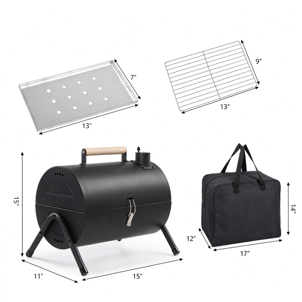 AEELLEEA-Portable Charcoal Grill, Tabletop BBQ Stove with Dual-side Grilling, Compact Barbecue Grill for Camping & Backyard Party, Black