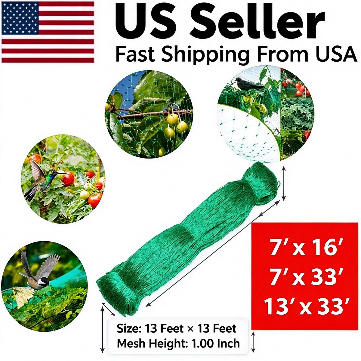 AEELLEEA-Garden Anti Bird Netting, Heavy Duty Green Mesh Net for Fruit Trees, Crops, Plants & Pond Protection, Reusable Bird Barrier Net