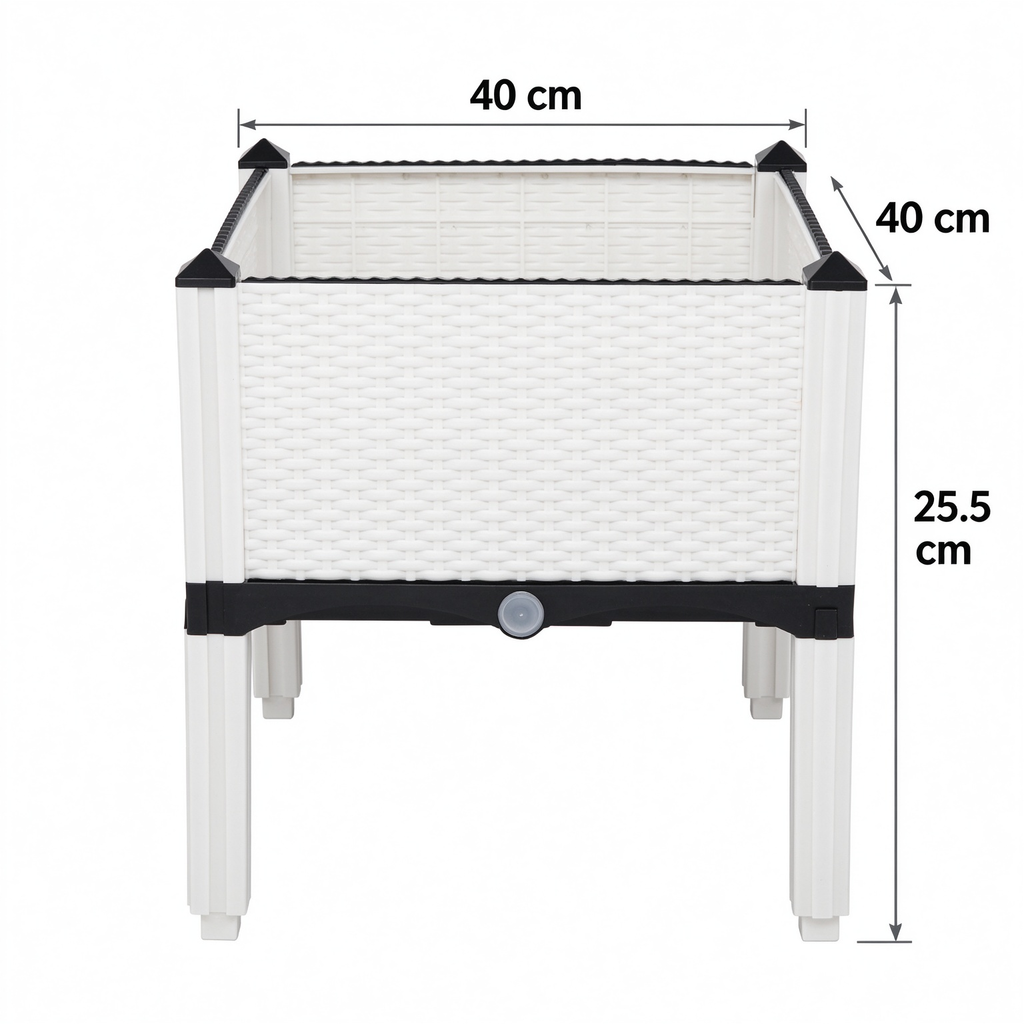 AEELLEEA-2Pcs Free Splicing Injection Planting Box, White Rattan Texture Plastic Raised Garden Planter for Balcony Patio Herb Vegetable Growing