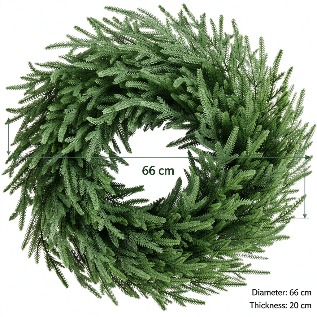 AEELLEEA-26 Inch Artificial Christmas Wreath, Green Pine Wreath with Natural Vine Base for Front Door, Wall & Holiday Decor