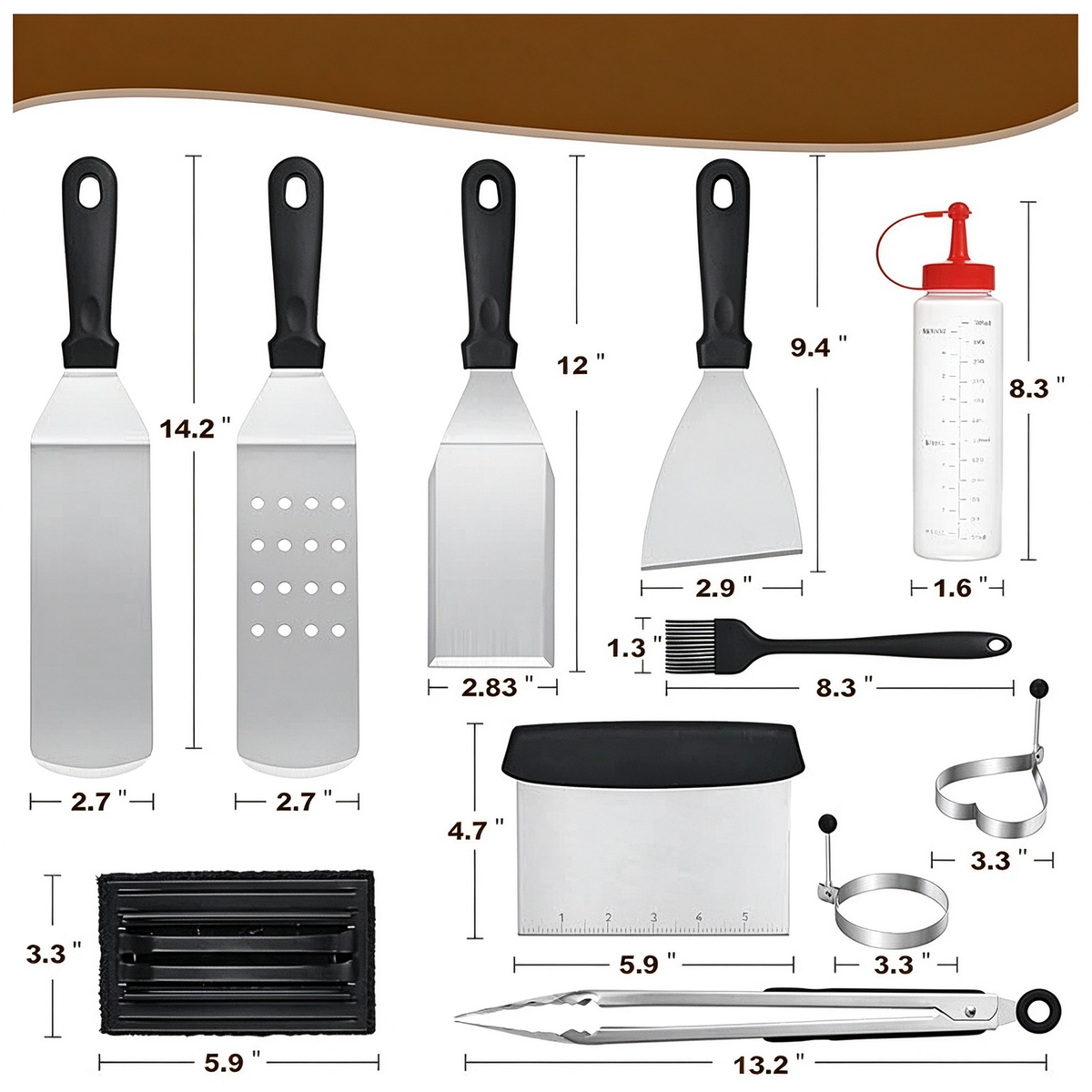 AEELLEEA-14 Pcs Professional Stainless Steel Griddle Grill Tools Set, BBQ Accessories for Outdoor Grilling & Cooking