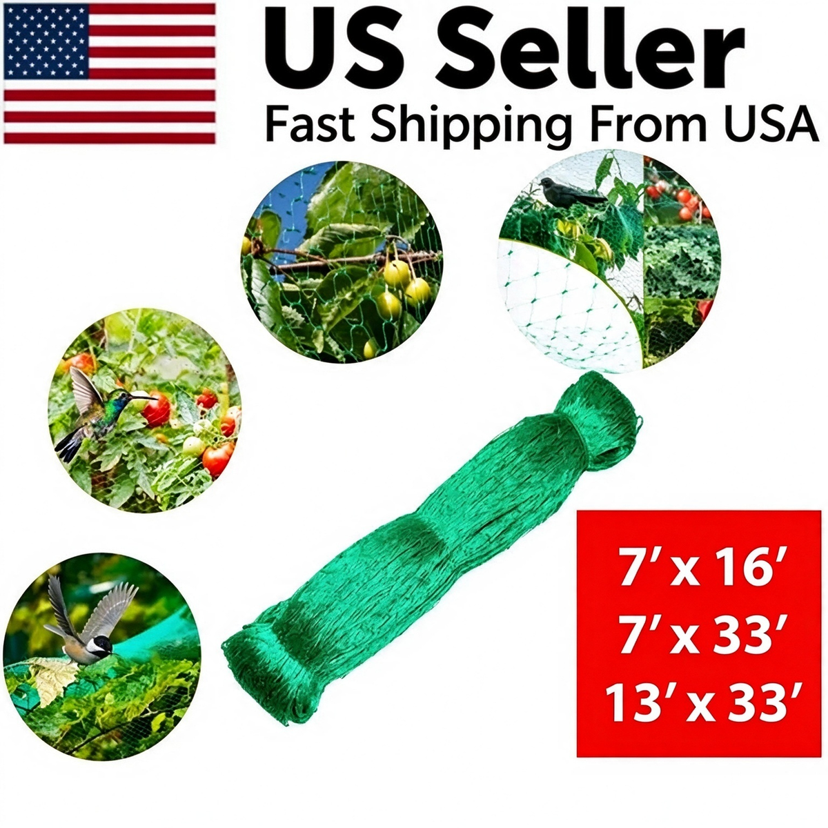 AEELLEEA-Garden Anti Bird Netting, Heavy Duty Green Mesh Net for Fruit Trees, Crops, Plants & Pond Protection, Reusable Bird Barrier Net