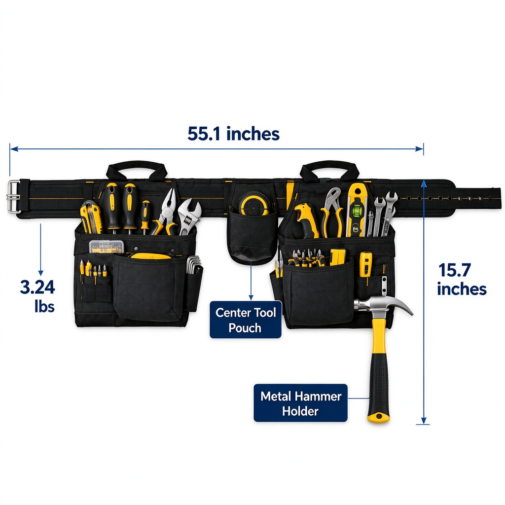 AEELLEEA-20-Pocket Heavy Duty Tool Belt, Adjustable Waist Tool Organizer with Hammer Holder