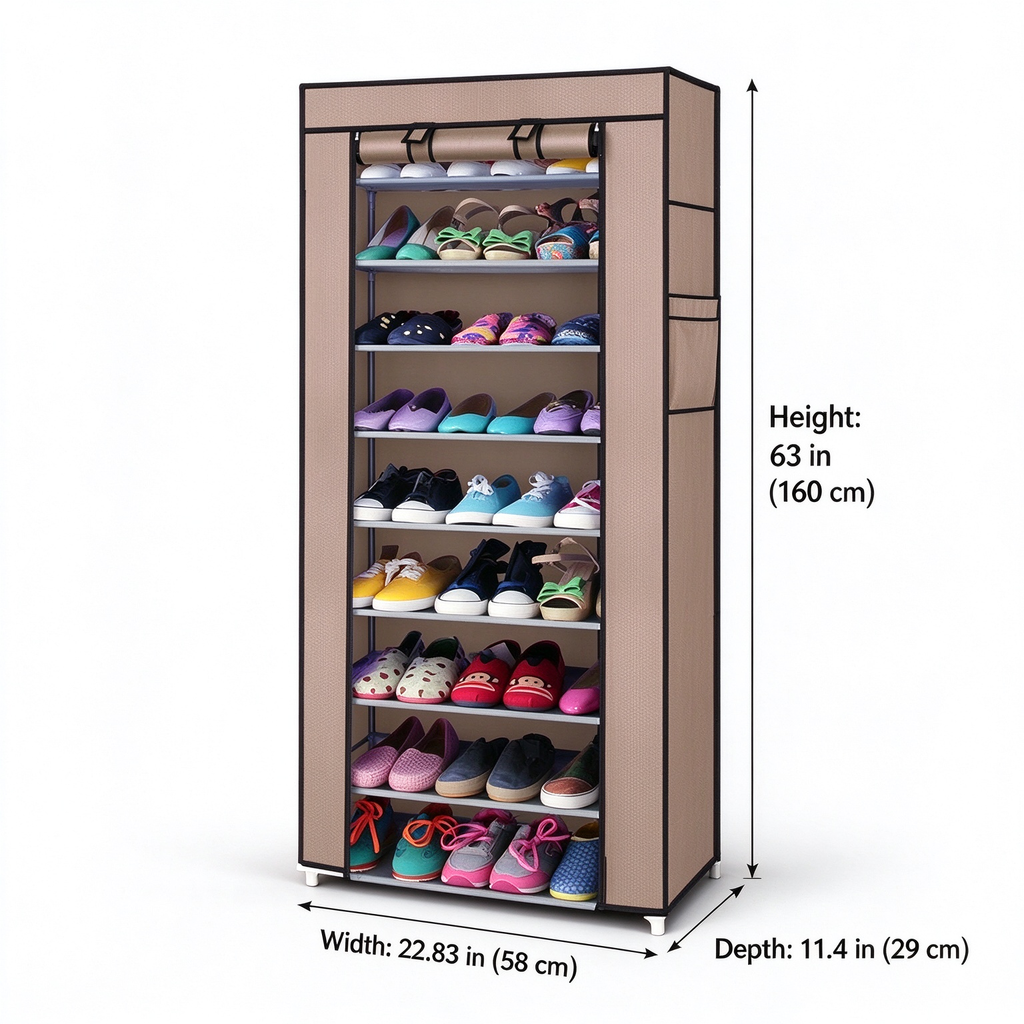 AEELLEEA-9 Lattices Shoe Rack, Non Woven Fabric Shoe Storage Organizer, Freestanding Space Saving Shoe Shelf