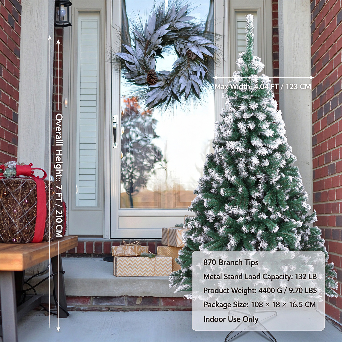 AEELLEEA- 7FT Unlit Full Artificial Christmas Pine Tree, PVC Holiday Xmas Tree with Metal Stand, Realistic Branches