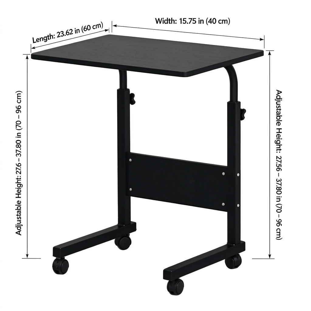 AEELLEEA-Adjustable Height Mobile Side Table with Baffle, Rolling Chipboard Steel End Table, Portable Removable Small Desk