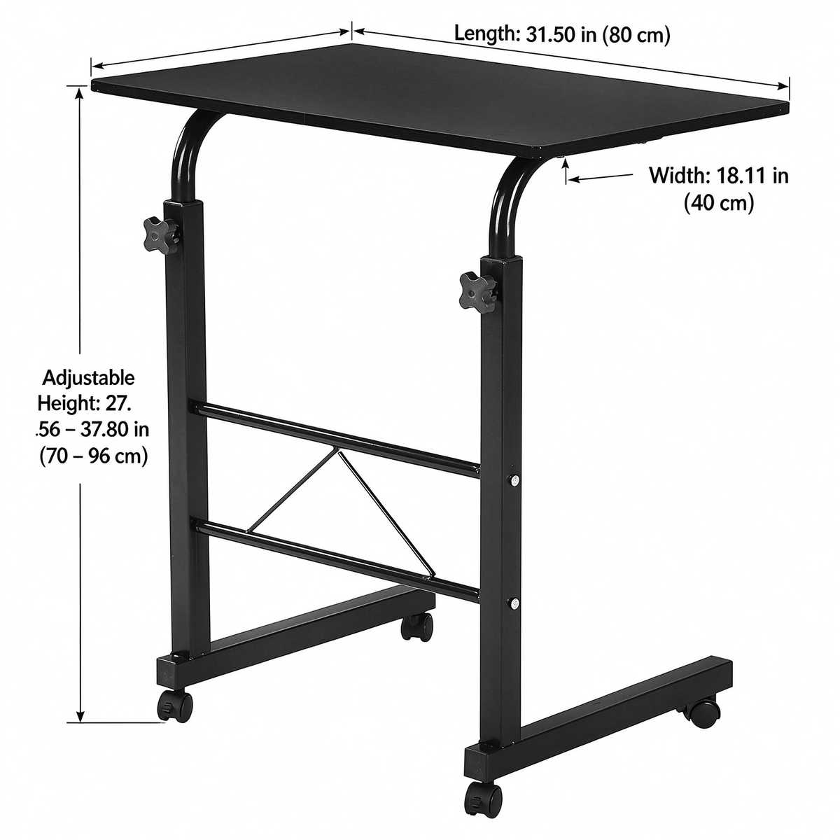 AEELLEEA-Adjustable Height Side Table, Detachable Chipboard Steel End Table, Black Versatile Accent Table