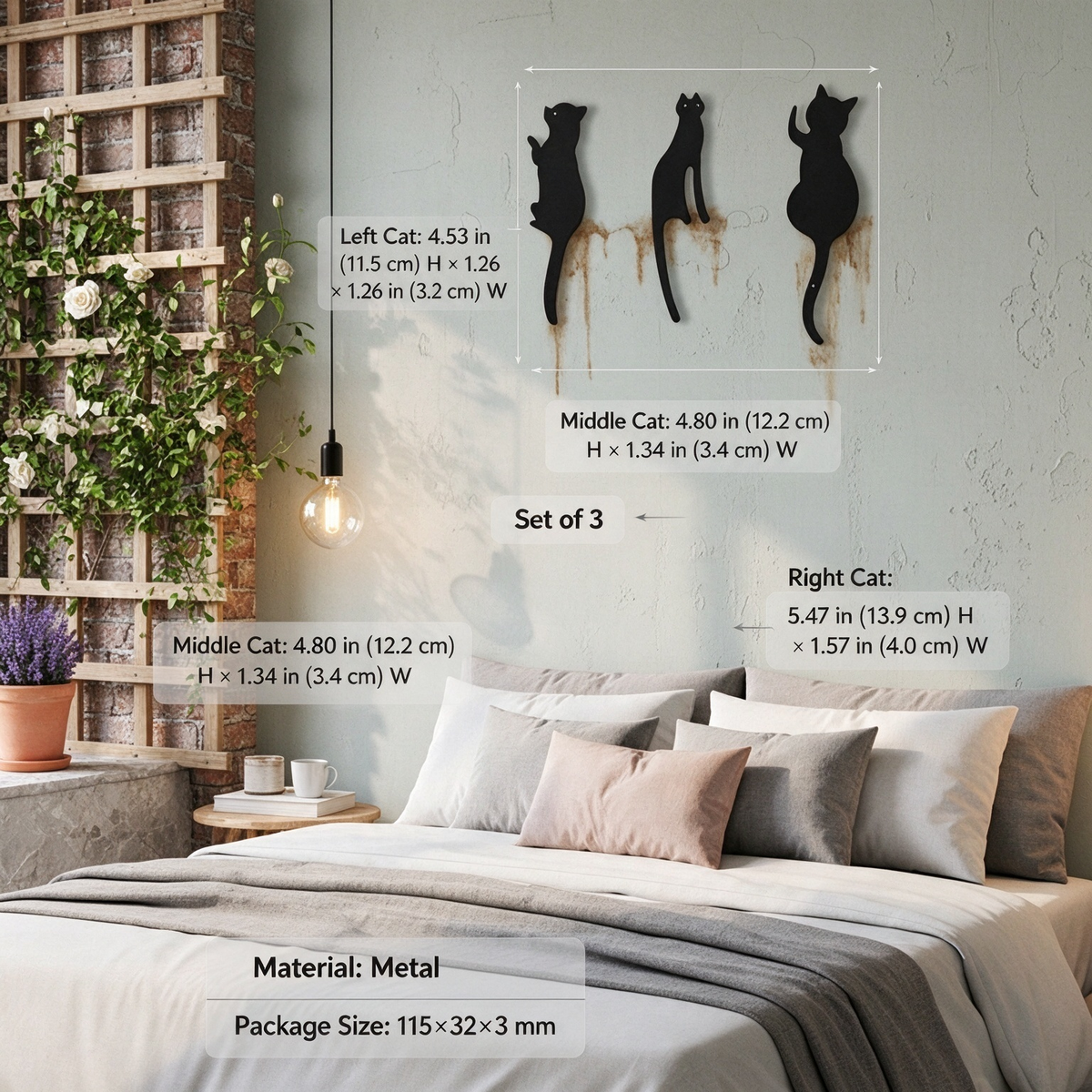AEELLEEA-3Pcs Cat Metal Wall Art Decor, Rustproof Black Kitten Silhouette Hanging Wall Ornament, Modern Feline Wall Accent
