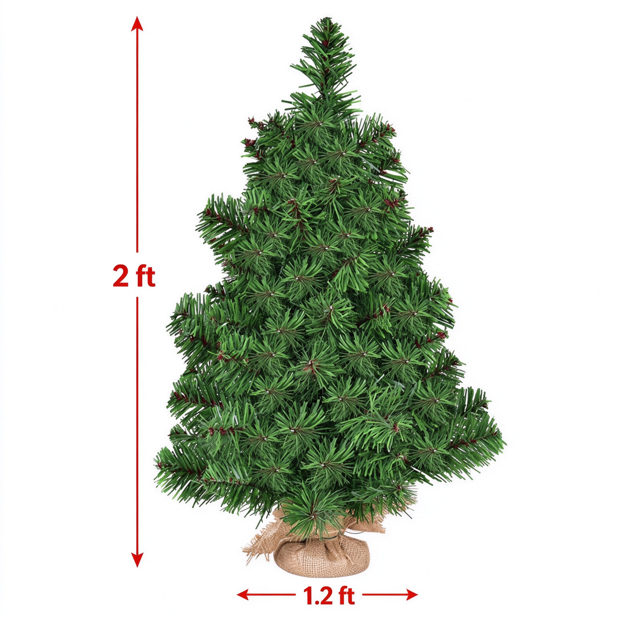AEELLEEA- 2ft Unlit Artificial Green Mini Christmas Tree, Full PVC Foliage, Cement Base with Linen Cover, Easy Assembly
