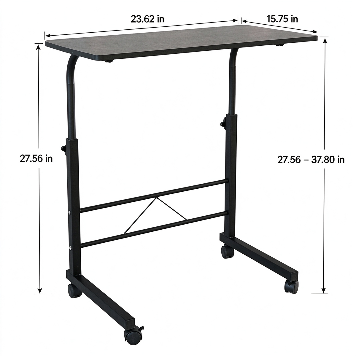 AEELLEEA- Adjustable Height Rolling Side Table, Mobile Chipboard Steel End Table with Wheels