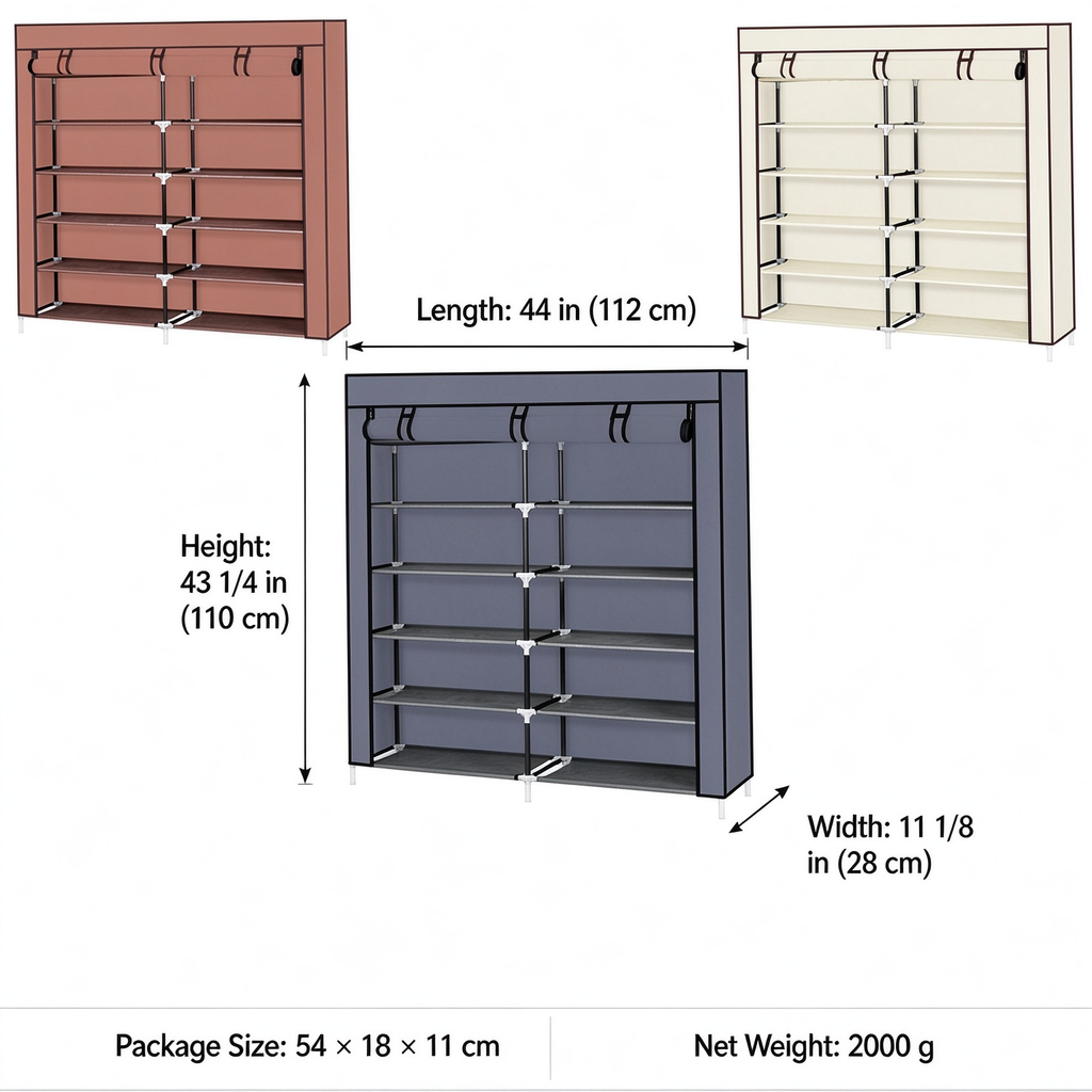 AEELLEEA- 7-Tier Freestanding Dustproof Shoe Rack with Zipper Cover, Non-woven Fabric Steel Frame Shoe Storage Organizer