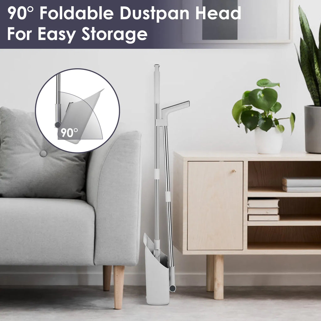 4‑in‑1 Foldable Broom & Dustpan Set, 180° Adjustable Head with Squeegee for Household Floor Cleaning