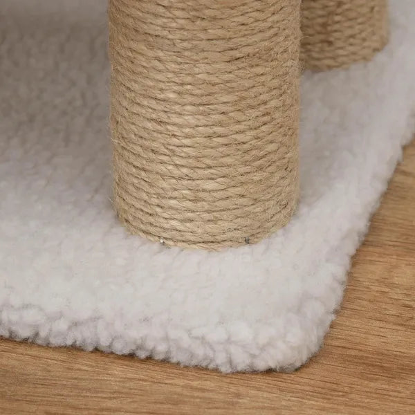 Aeelleea 25.25 Inch 4-Tier Cat Stairs, White Plush Pet Ramp with Sisal Scratching Posts, Multi-Level Steps for Cats to Reach Bed and Sofa