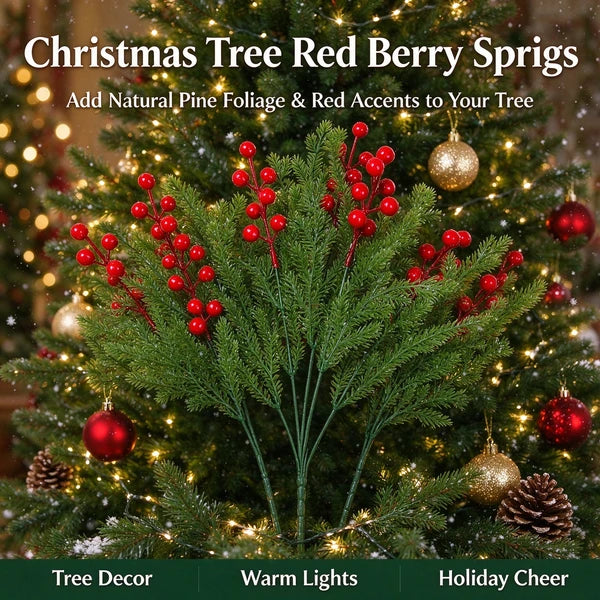 Aeelleea 4 Pack Christmas Pine Berry Branches, 36cm 5 Head Cypress Picks with Red Berries for Holiday Decor