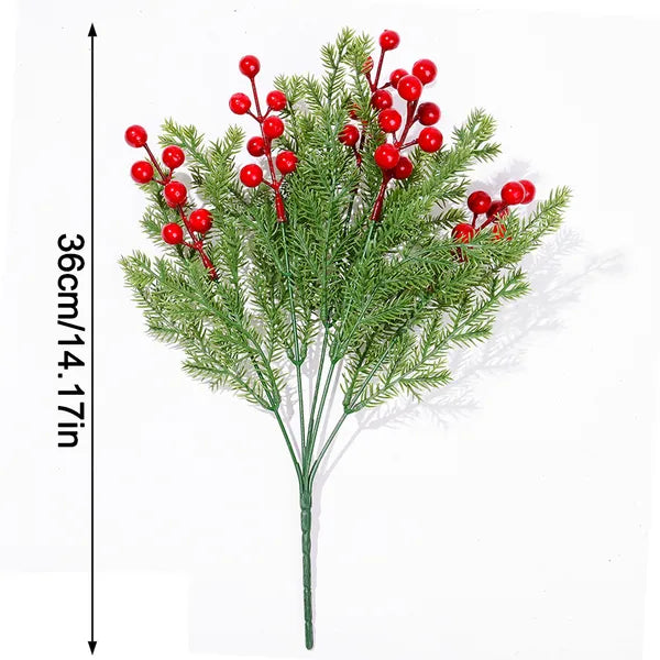 Aeelleea 4 Pack Christmas Pine Berry Branches, 36cm 5 Head Cypress Picks with Red Berries for Holiday Decor