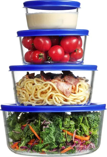 4 Pack Glass Food Storage Bowls with Lids, 1/2/4/7 Cup, Meal Prep Containers, Microwave Freezer Dishwasher Safe Lunch Boxes