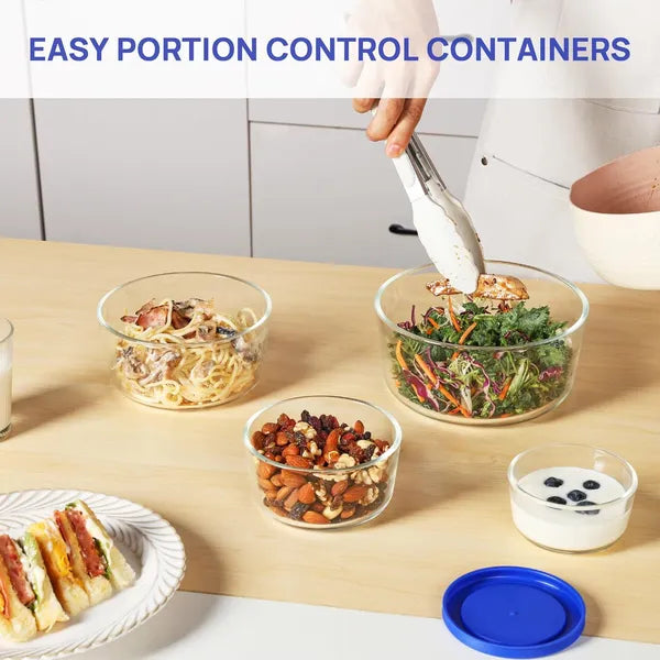 4 Pack Glass Food Storage Bowls with Lids, 1/2/4/7 Cup, Meal Prep Containers, Microwave Freezer Dishwasher Safe Lunch Boxes