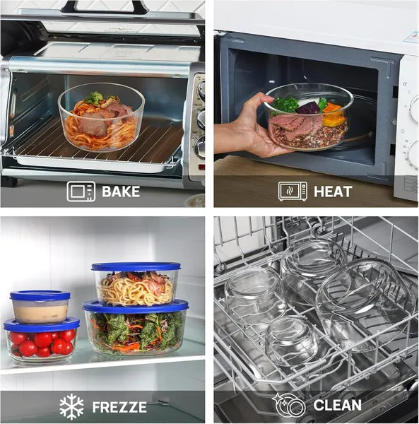 4 Pack Glass Food Storage Bowls with Lids, 1/2/4/7 Cup, Meal Prep Containers, Microwave Freezer Dishwasher Safe Lunch Boxes