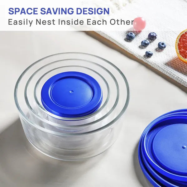 4 Pack Glass Food Storage Bowls with Lids, 1/2/4/7 Cup, Meal Prep Containers, Microwave Freezer Dishwasher Safe Lunch Boxes