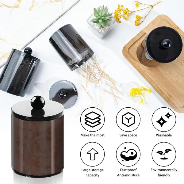 Aeelleea 4 Pack Bathroom Canister Set, 10oz & 12oz Black Plastic Storage Jars with Lids, BPA Free Containers for Cotton Swabs Cotton Balls Floss Picks