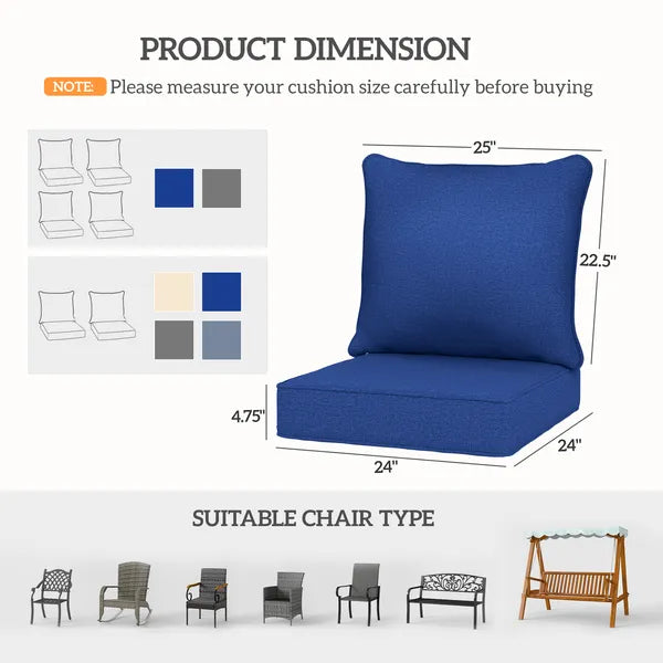 Aeelleea 2 Pack Outdoor Chair Cushion Set, 24×24×4.75 Inch Seat & Back Replacement Cushions, PFAS-Free Fade Resistant Patio Cushions,