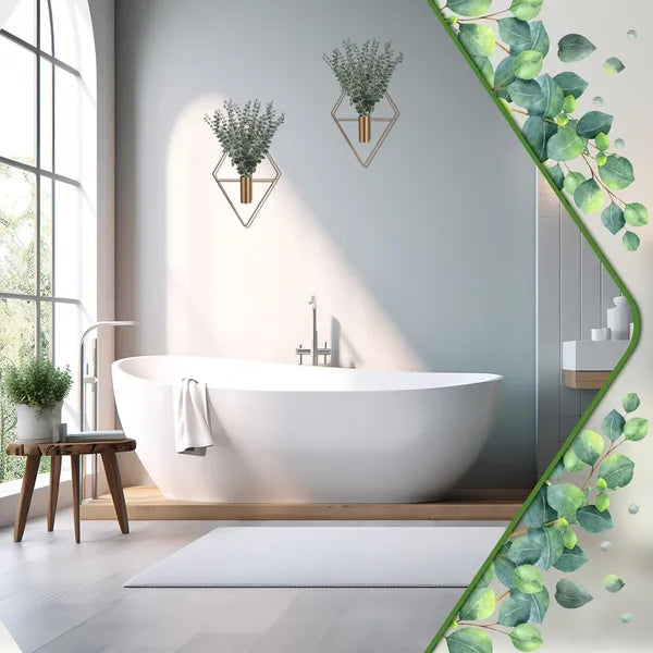 Aeelleea 4 Pack Geometric Metal Wall Planter with Artificial Eucalyptus, 10×5 Inch Boho Wall Hanging Vase for Bathroom Living Room Home Decor