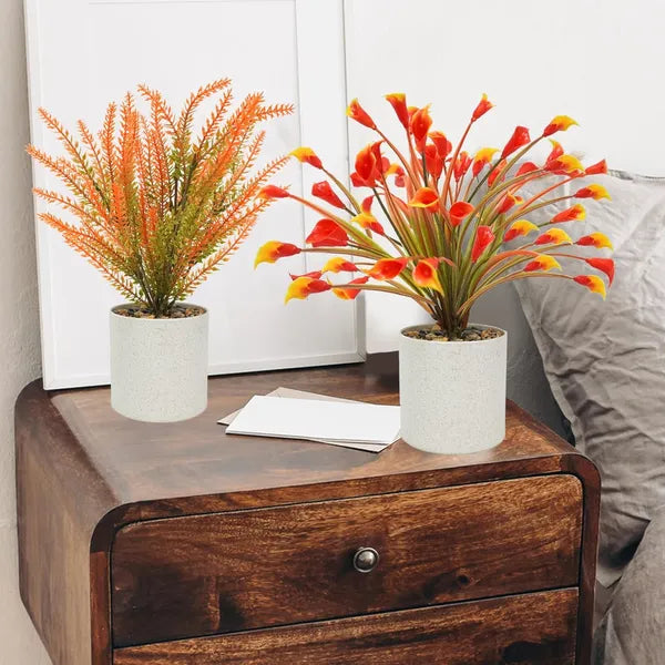 AEELLEEA  4 Pcs Small Artificial Fall Potted Plants, Fake Autumn Flowers in Cement Pots, Faux Plants for Shelf Tabletop Indoor Home Bathroom Office Decor