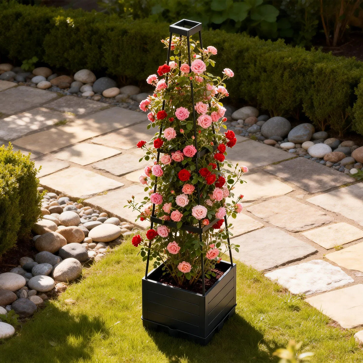 Self-Watering 2L Tank Raised Garden Bed with Adjustable Trellis, 4-Height Tomato Planter Box, 10 Clips & 65ft Ties, Indoor Outdoor