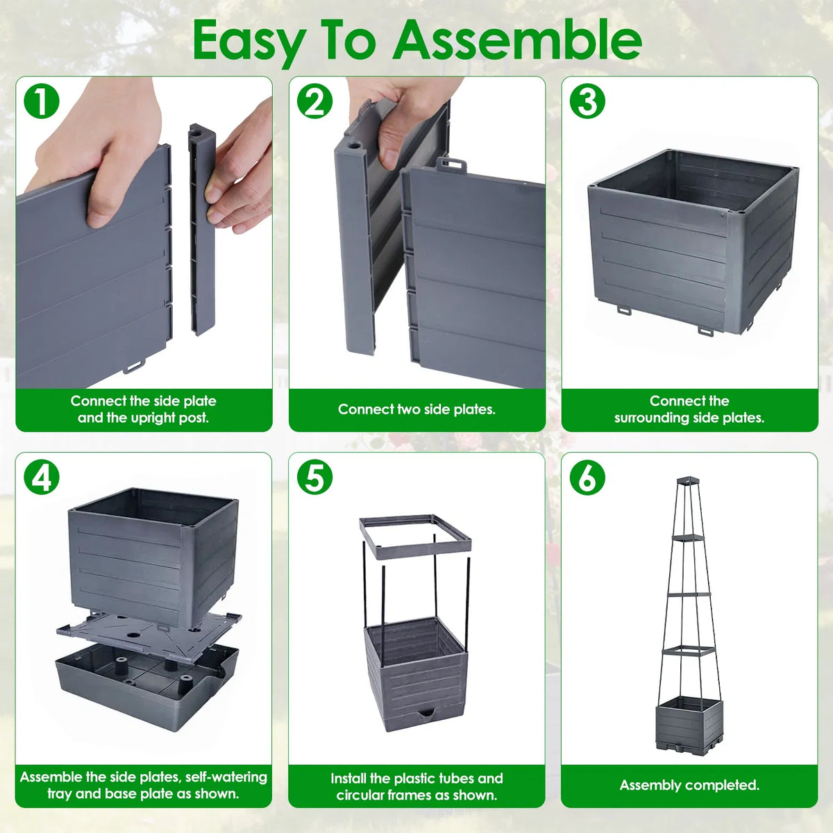Self-Watering 2L Tank Raised Garden Bed with Adjustable Trellis, 4-Height Tomato Planter Box, 10 Clips & 65ft Ties, Indoor Outdoor