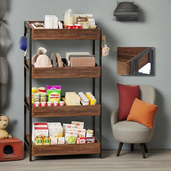 Aeelleea 4-Tier Rolling Storage Display Rack, 29.13×12.2×55.12 Inch Industrial Snack Organizer Shelf for Shop, Kitchen and Pantry