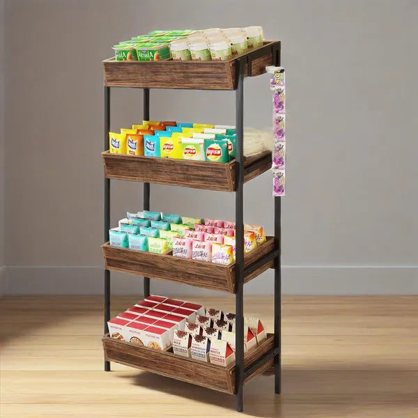 Aeelleea 4-Tier Rolling Storage Display Rack, 29.13×12.2×55.12 Inch Industrial Snack Organizer Shelf for Shop, Kitchen and Pantry