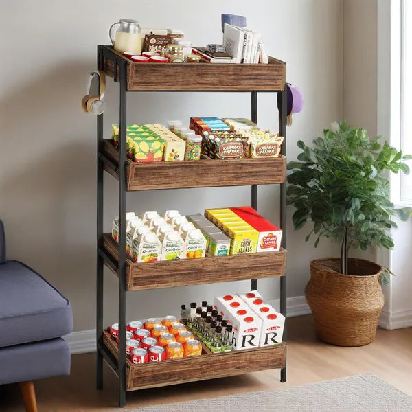 Aeelleea 4-Tier Rolling Storage Display Rack, 29.13×12.2×55.12 Inch Industrial Snack Organizer Shelf for Shop, Kitchen and Pantry