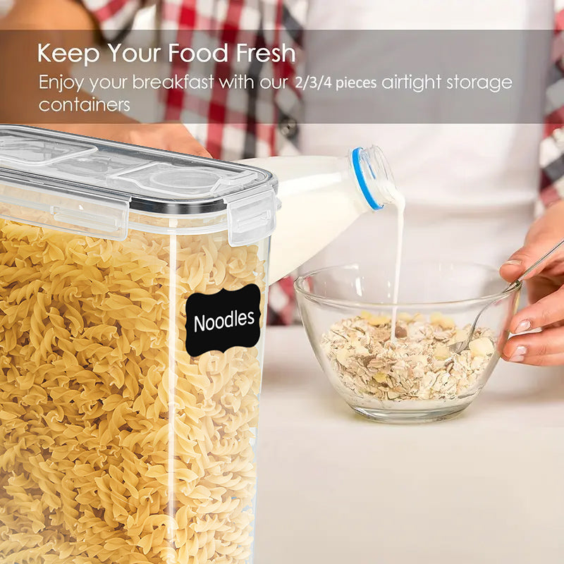 Cereal Containers Storage Set, 4PCS Airtight Food Storage Containers with Lids, Cereal Dispensers for Pantry Organization, Pour Spout, Labels and Marker