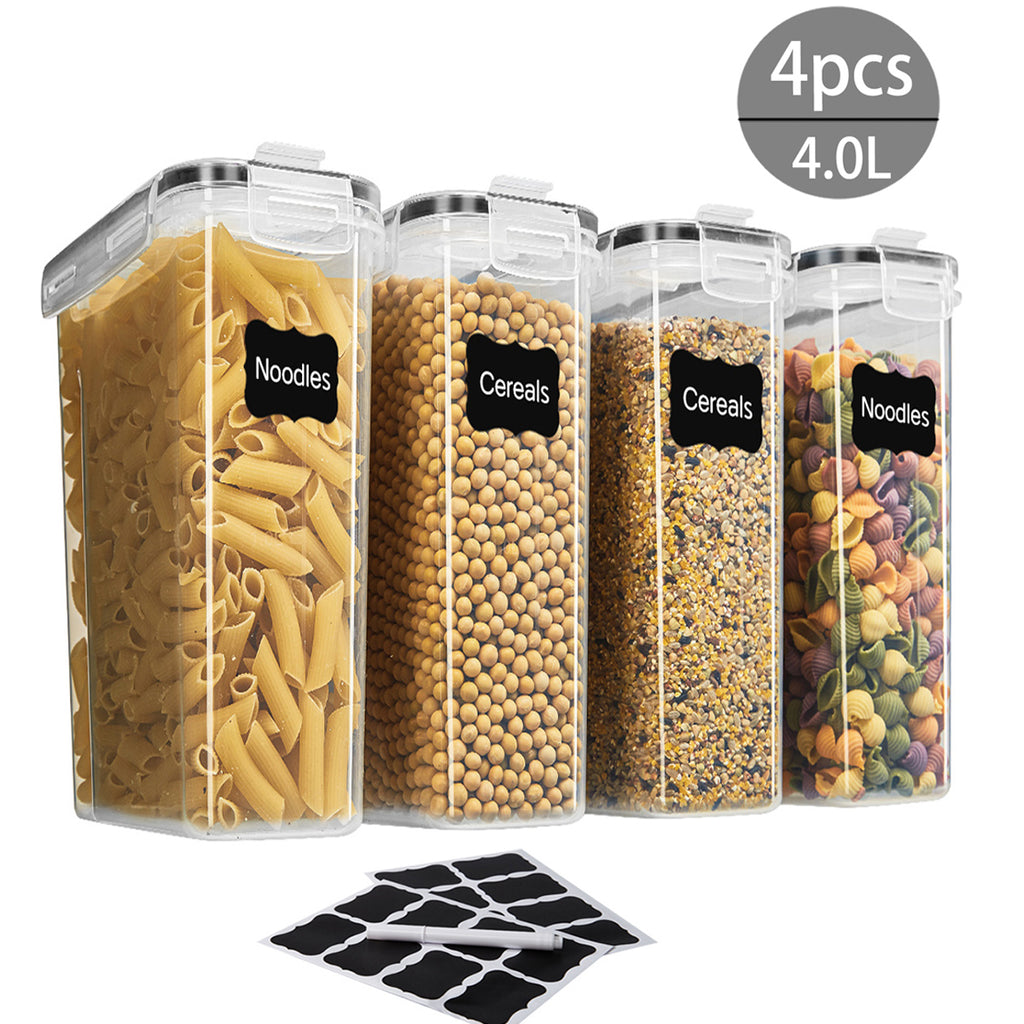 Cereal Containers Storage Set, 4PCS Airtight Food Storage Containers with Lids, Cereal Dispensers for Pantry Organization, Pour Spout, Labels and Marker