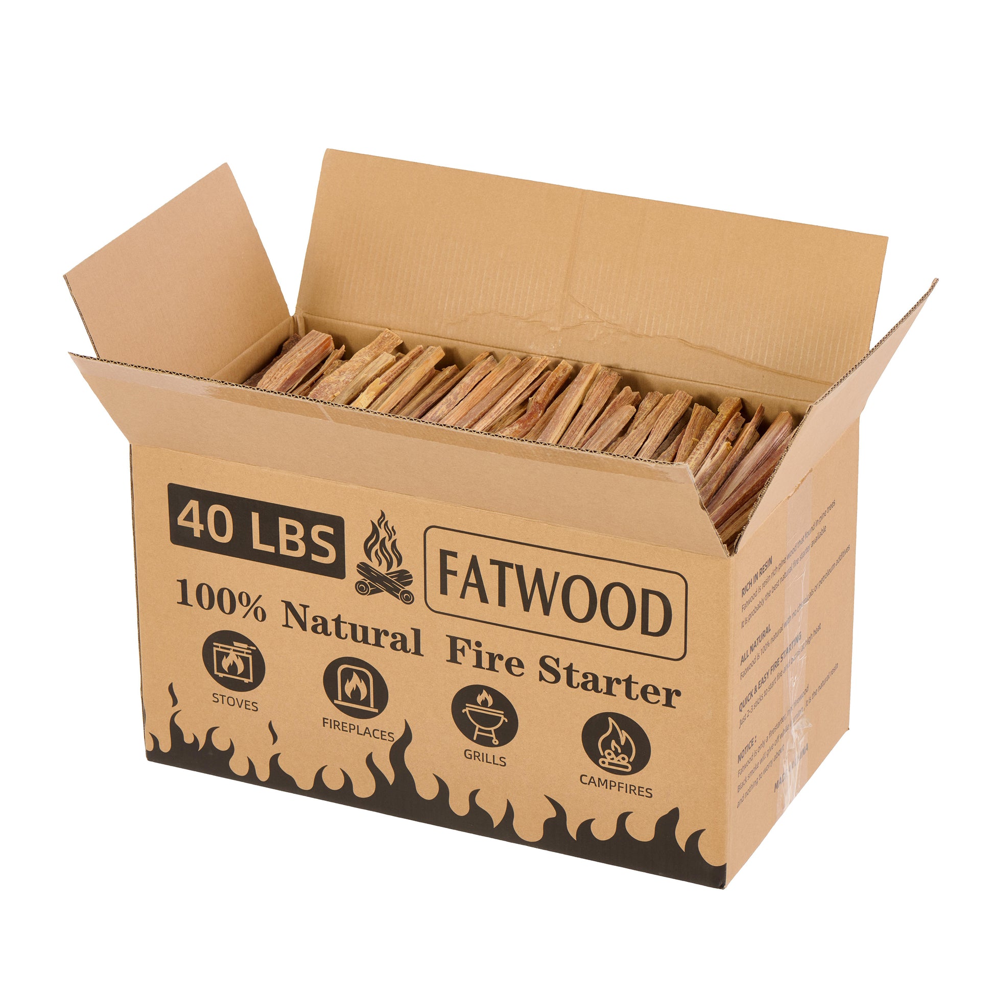 40 Lbs Fatwood Fire Starter Sticks, Natural Pine Wood Kindling, Firewood for Smoker Grill, Solo Stove Accessories, Firestarter for Stove, Fireplace & Camping