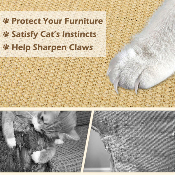2 Pcs Sisal Cat Scratcher Mat, Natural Sisal Cat Scratching Pad with Hook Loop, Wall Floor Sofa Cat Scratch Mat Furniture Protector