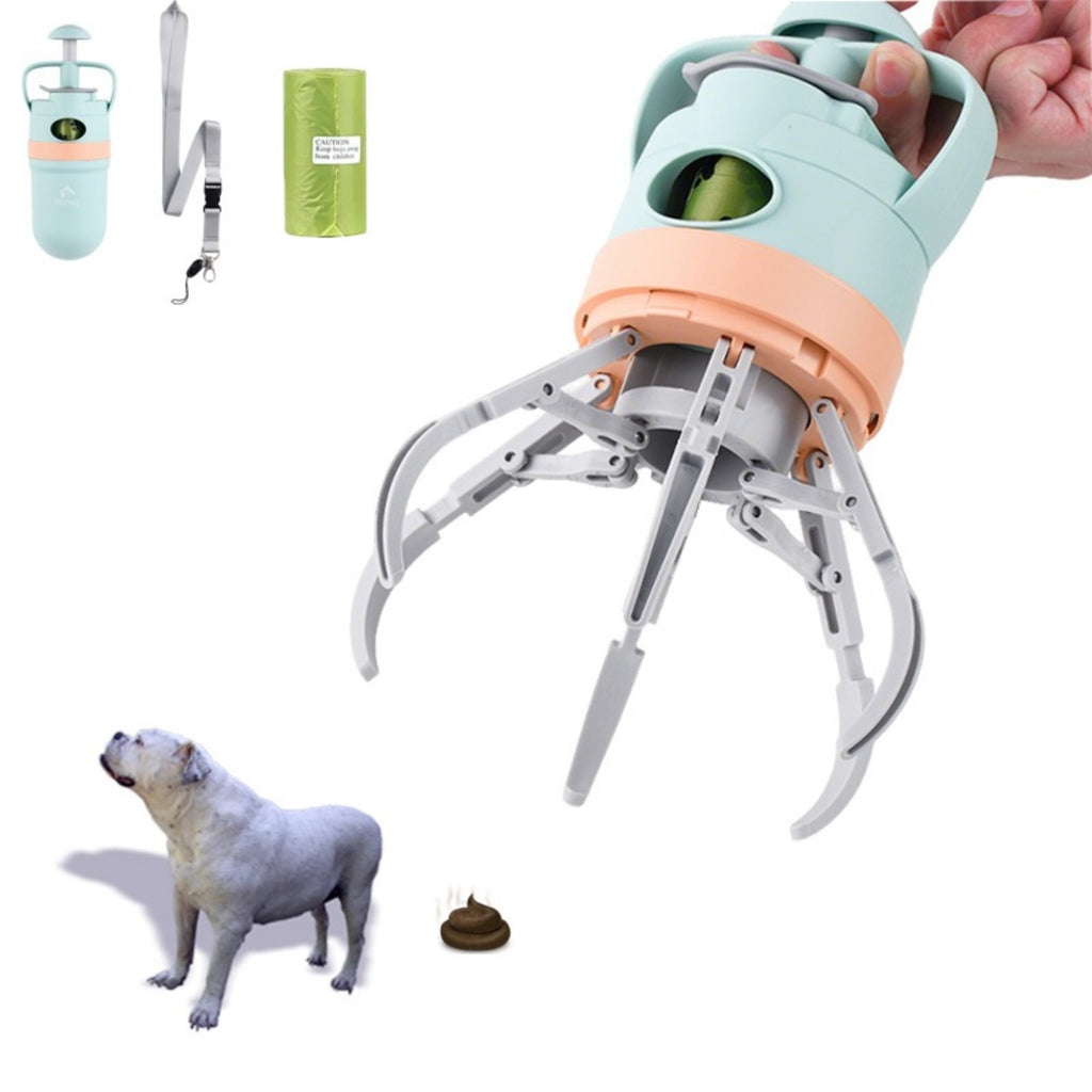 Portable Dog Poop Picker, 6-Claw Pet Poop Scooper with Built-in Waste Bag Dispenser & Lanyard, Outdoor Walking Dog Waste Cleaning Pick Up Tool