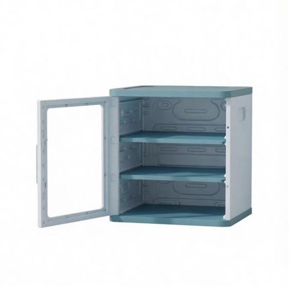 AEELLEEA Kids Storage Cabinet with Clear Door, 2-Tier Toy and Book Organizer, 15.2" x 14" x 16.1", Blue