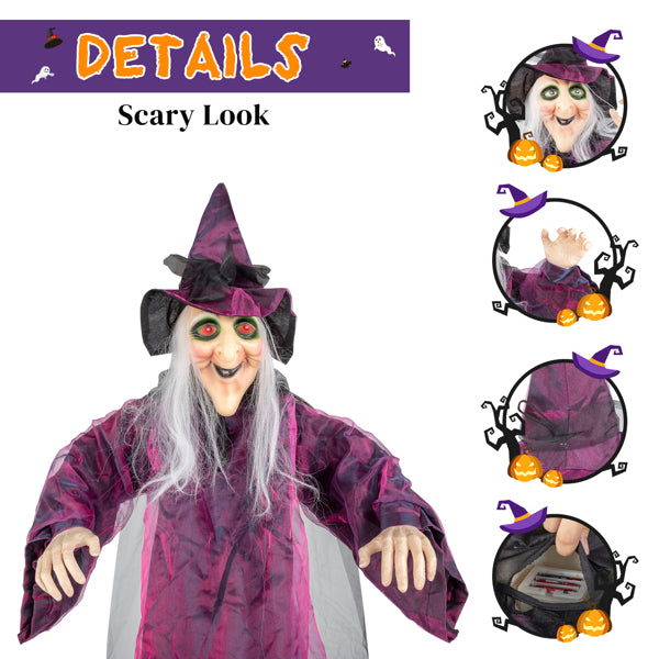 71 in Life‑Size Hanging Witch Ornament with Sound Activated for Halloween Yard Porch Party Holiday Decor