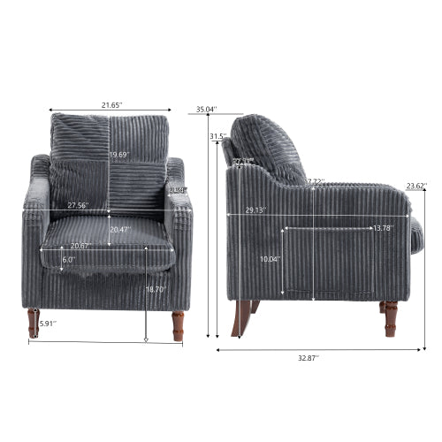 AEELLEEA Mid Century Corduroy Accent Chair, Armchair with Solid Wood Legs & Side Pocket