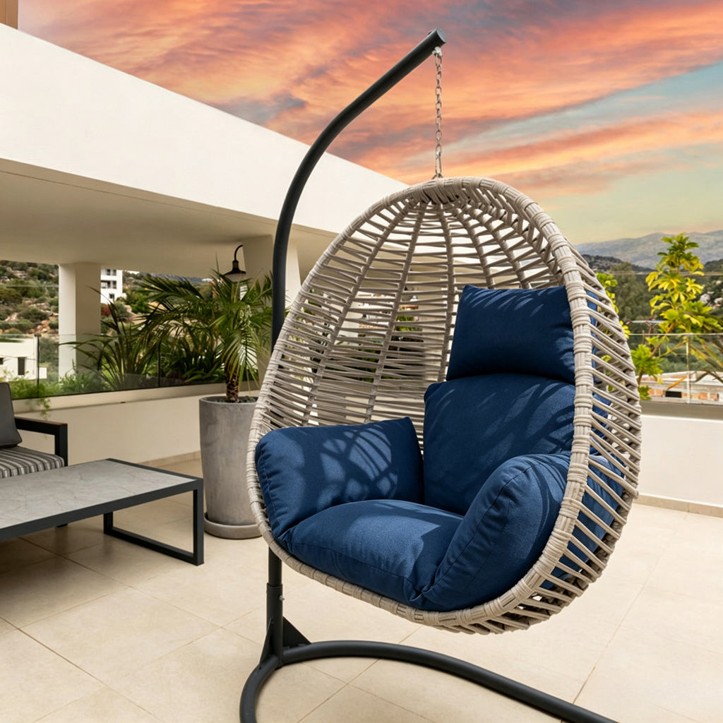 Hanging Egg Chair Cushion with Head Pillow, Thick Hollow Cotton Replacement Pad, Removable Washable Polyester Cover for Indoor Outdoor Wicker Swing Chair