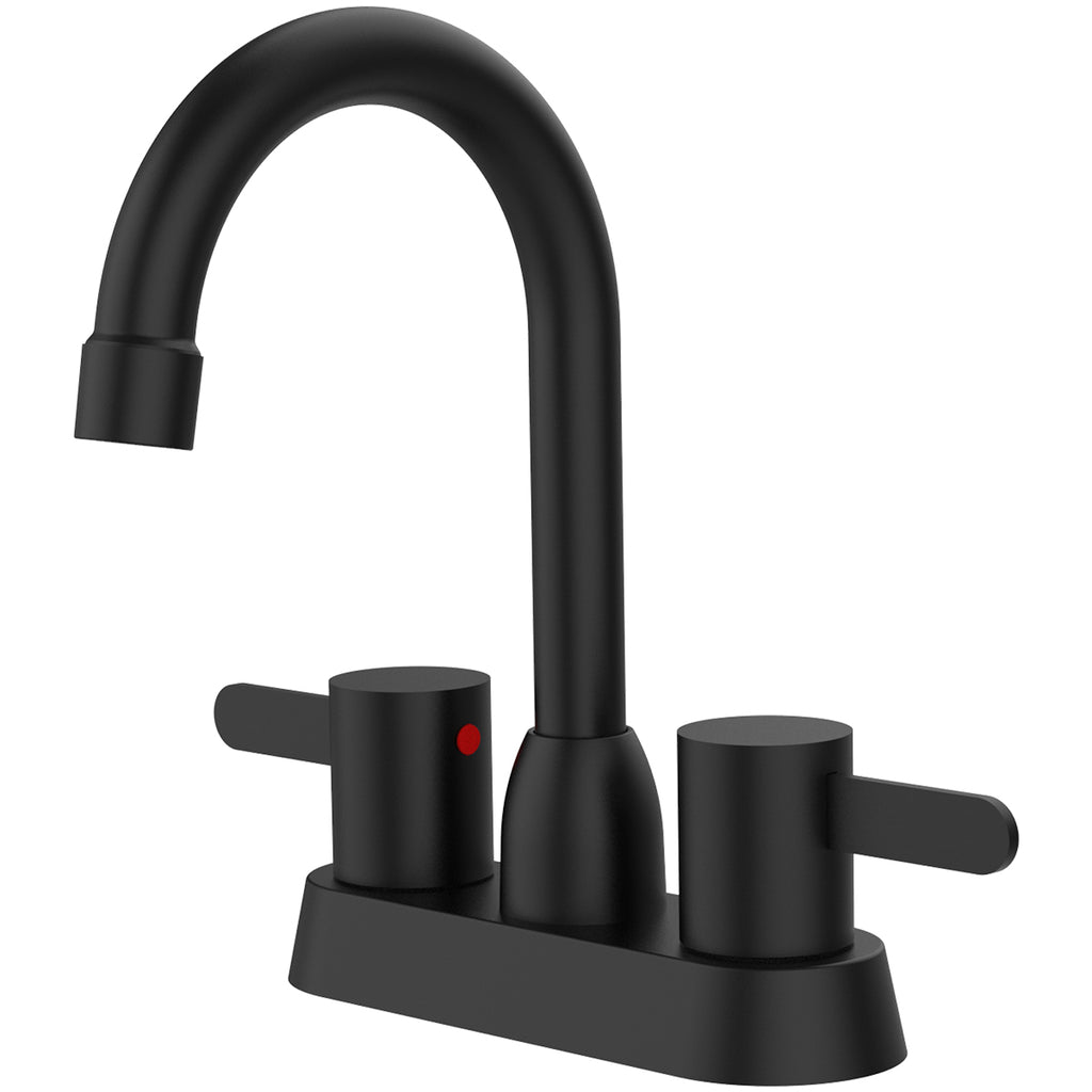 2-Handle Centerset Bathroom Faucet Matte Black, Stainless Steel Vanity Sink Faucet 2-3 Hole with Drain Assembly, 360 Swivel Spout and Supply Hose