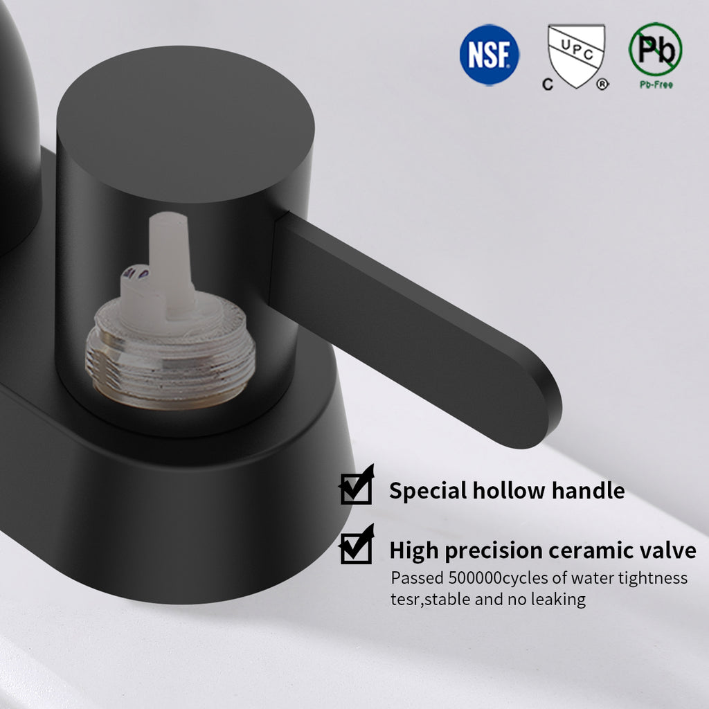 2-Handle Centerset Bathroom Faucet Matte Black, Stainless Steel Vanity Sink Faucet 2-3 Hole with Drain Assembly, 360 Swivel Spout and Supply Hose