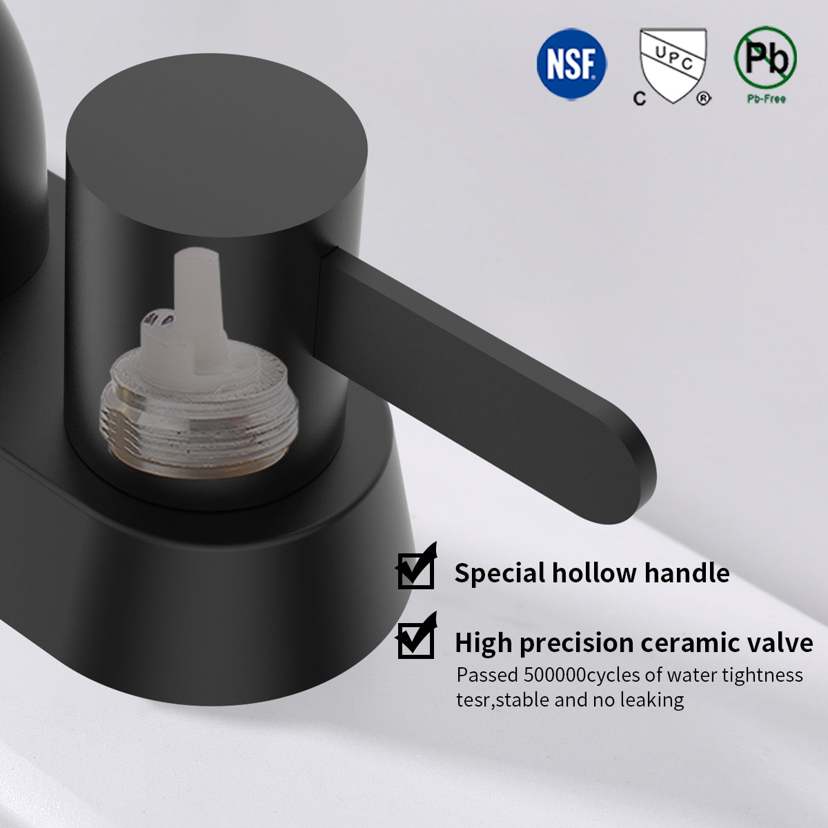 2-Handle Centerset Bathroom Faucet Matte Black, Stainless Steel Vanity Sink Faucet 2-3 Hole with Drain Assembly, 360 Swivel Spout and Supply Hose