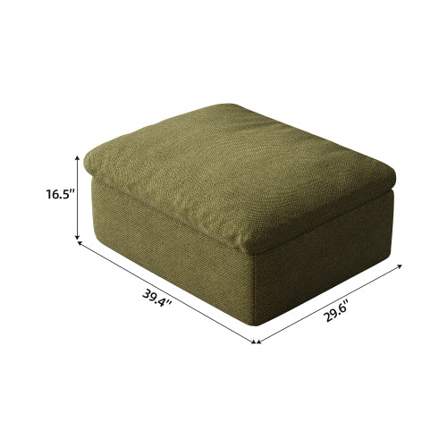 Ottoman Footstool, Olive Green Fabric Square Ottoman with Solid Foam, Linen Upholstered Stool for Living Room