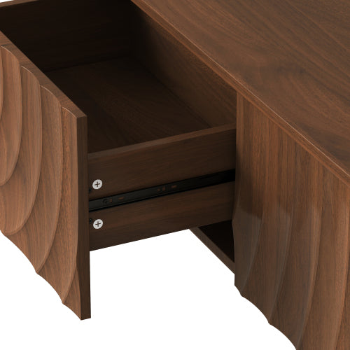 AEELLEEA Modern Walnut Coffee Table with Storage Drawer, Rectangular Living Room Table with Wave Pattern Design
