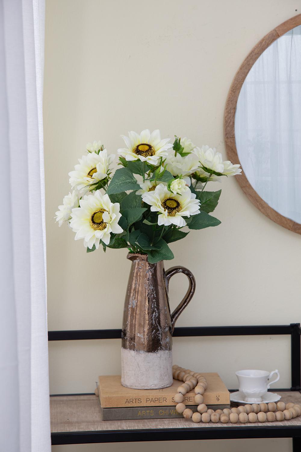 10.2 x 11 x 18.9"H Artificial Cream Sunflower BushX9, 4 Pack